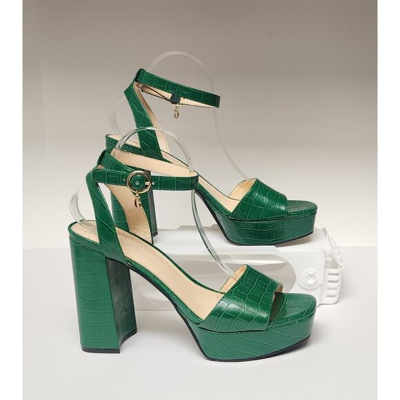 Guess Wgrestore-R Green Faux Leather Ankle Strap Platform Block Heel Sandals 11M - Picture 3 of 12